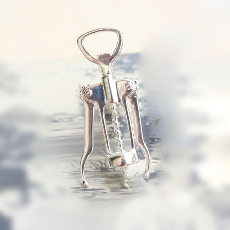 Silver wine opener necklace